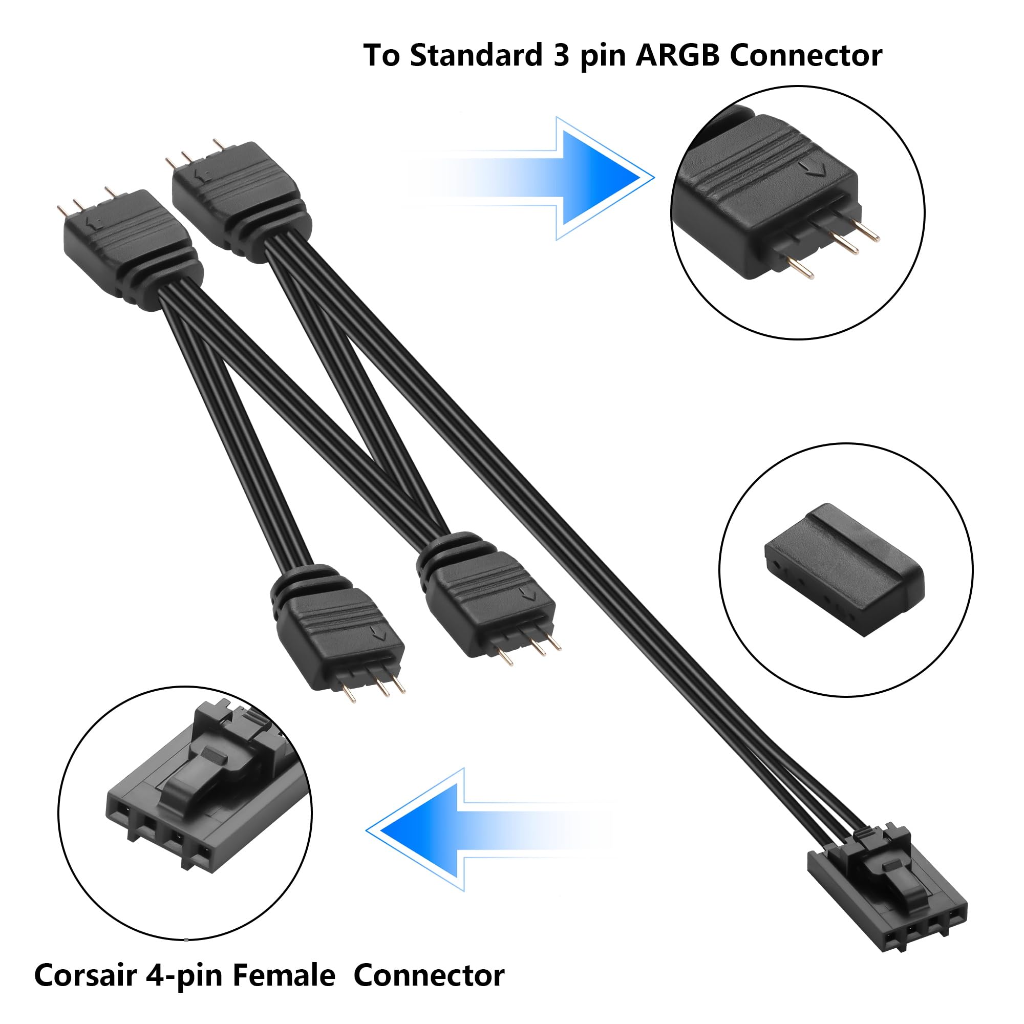 GINTOOYUN Cable divisor ARGB 1 a 4 para Commander CorEXT, 4 pines hembra a 4 conectores RGB 5 V 3 pines (17,72 pulgadas)