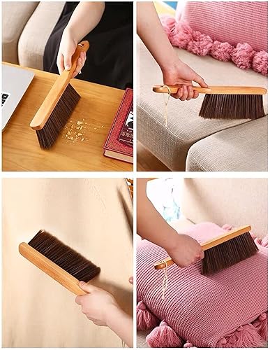 Miniatura 6 de Cepillo de mango de madera, escoba de mano, cepillo de limpieza para el hogar, cerdas suaves, cepillo de polvo para cama, sofá, muebles, ropa, coche