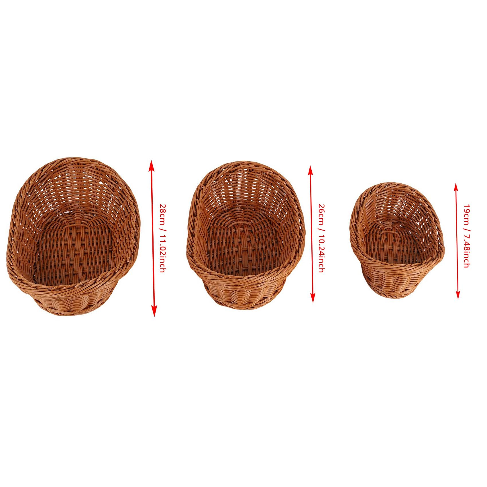 Juego de 3 cestas de servicio para cesta de pan tejida de mimbre, cesta de almacenamiento para mesa de almacenamiento cosmético de frutas y baño