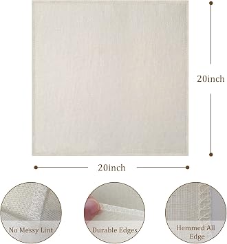 Cheesecloth, Precut 20x20Inch, Grade 90 Hemmed Cheese Cloths for Cooking Reusable and Washable, 100% Unbleached Pure Cotton Muslin Cloths for Straining Butter, Cheese, Nut Milk (4 Pieces)