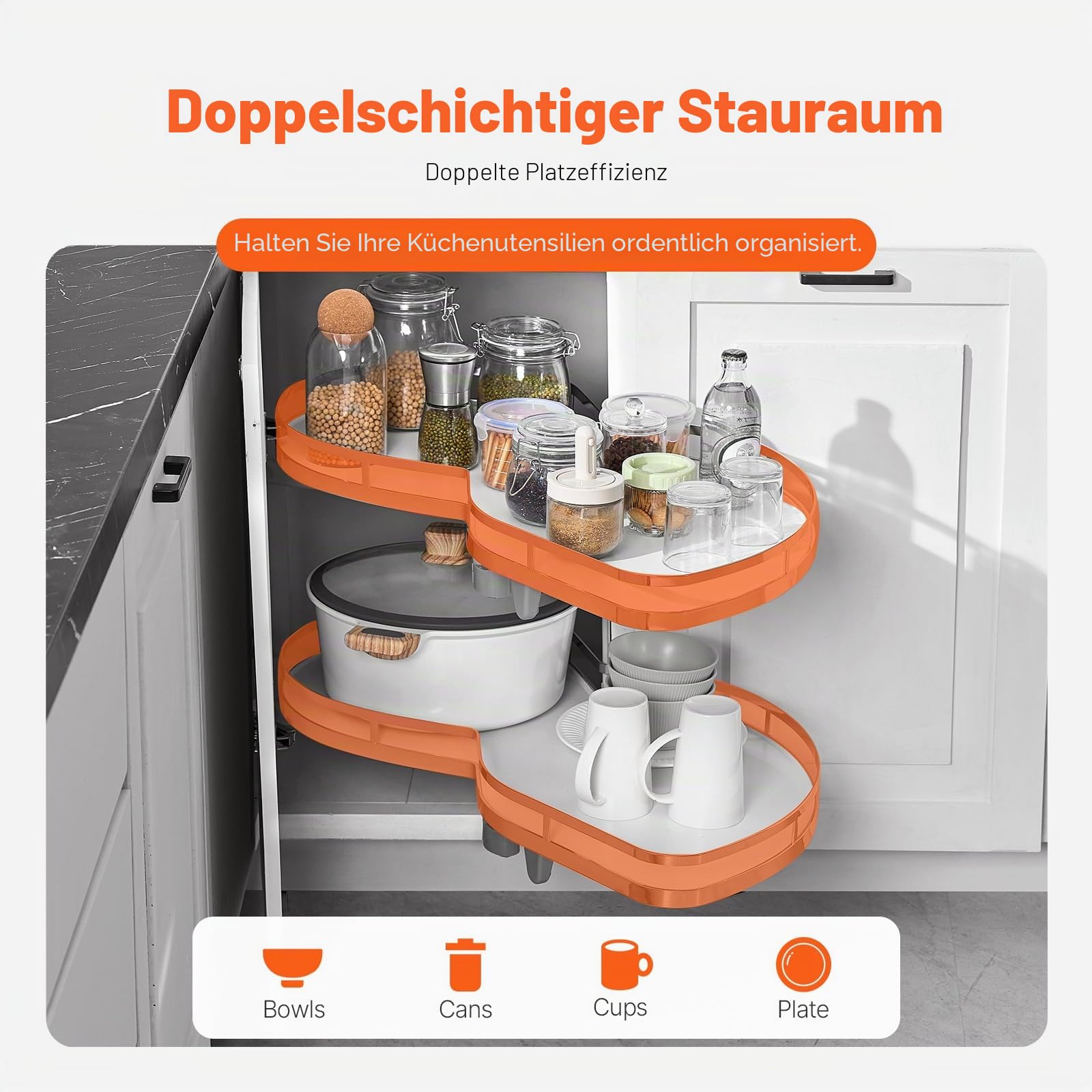 VEVOR Eckschrank-Organizer nach rechts, ausziehbarer Organizer für Jalousieschrank, 2-stufiges, höhenverstellbares Schwingtablett, sanft schließender Küchen-Organizer, rechts zu öffnen
