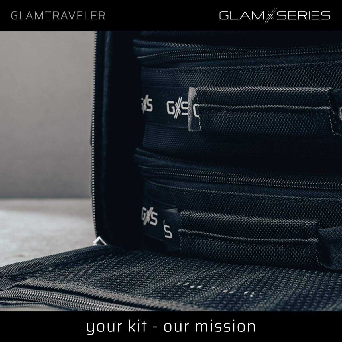 GlamTraveler Borsa porta trucchi con 3 astucci, trousse con fibbia per fissaggio a valigie, pochette da lavoro ideale per truccatori e parrucchieri