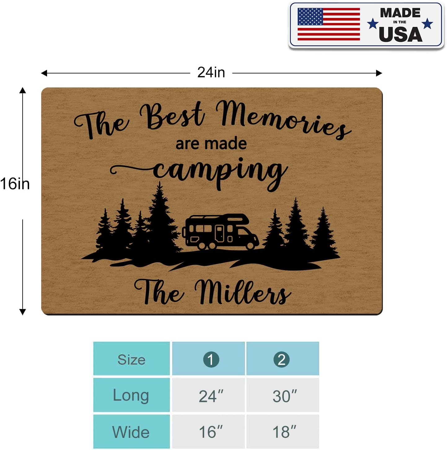 The Best Memories Custom Camping Rv Door Mat with Family Name,Personalized Camper Doormat,Camper Rug Accessories Sign Decorations for Inside Indoor Outdoor Travel Trailers Motorhome 30 * 18in