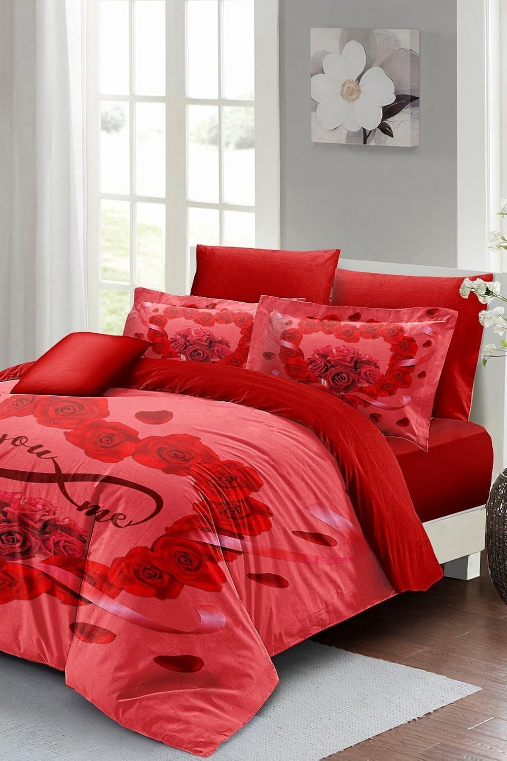MONOHOME Sevgililer Günü Özel Çift Kişilik Nevresim Takımı Pamuk Saten You&me, monohome66017