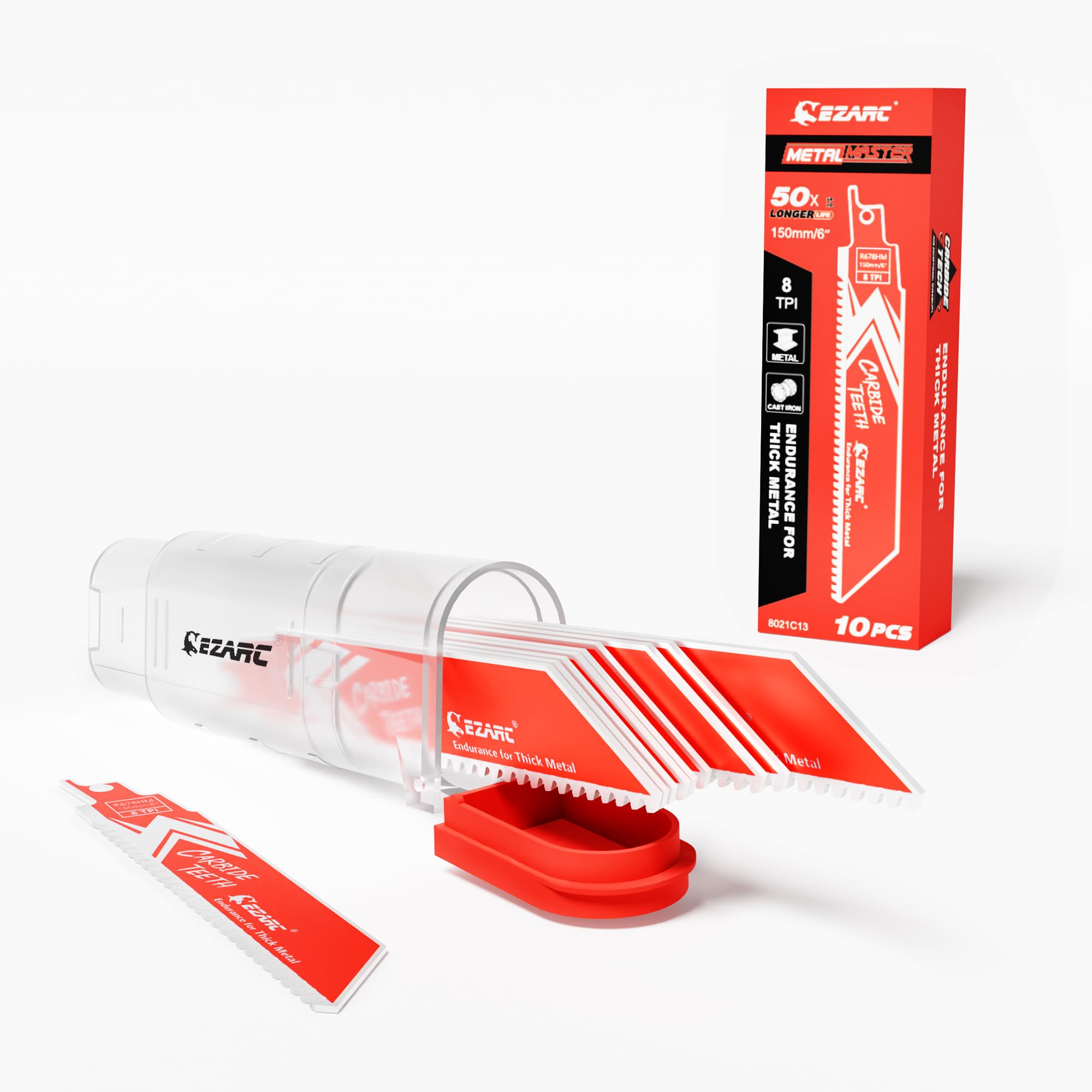 EZARC Carbide Reciprocating Saw Blade R678HM Endurance for Thick Metal, Cast Iron, Alloy Steel 6-Inch 8TPI, 10-Pack