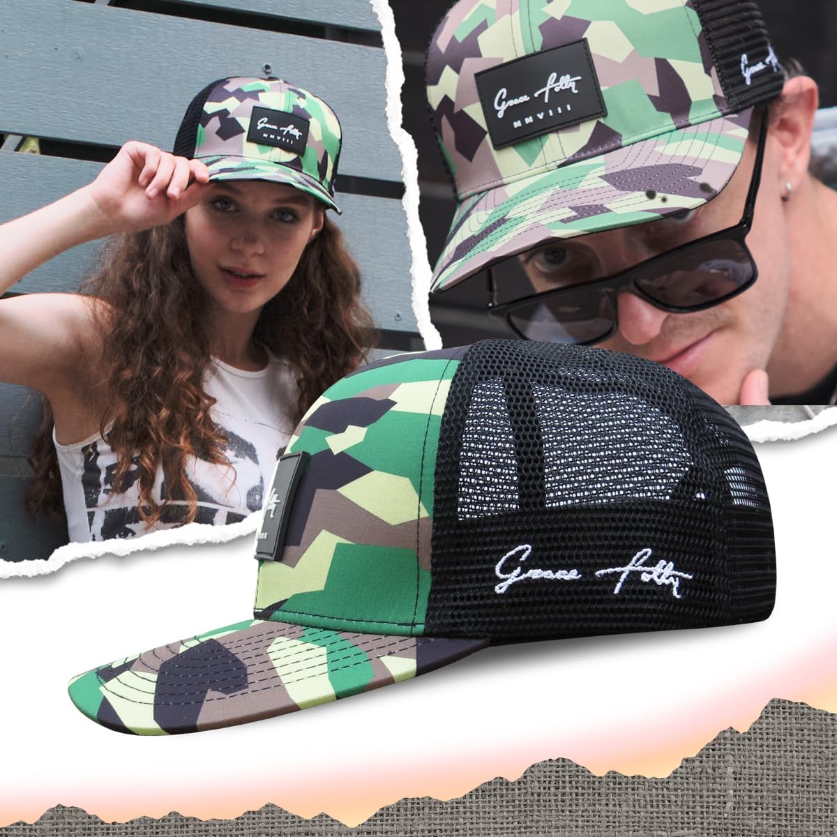 Grace Folly Trucker hat for Men or Women- Many Cool Designs (Camo) - Image 4