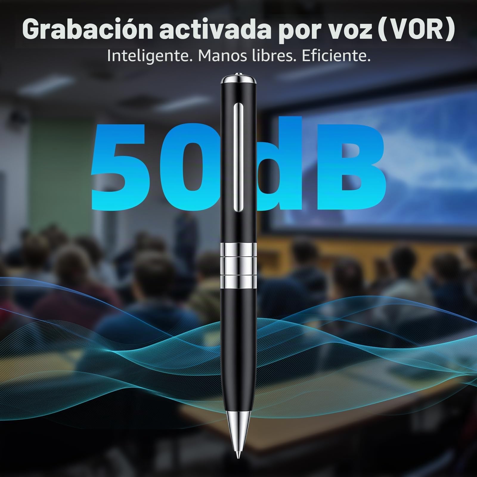 Pluma Grabación de Voz de 64 GB - Grabadora de Voz automática y Continua Mediante activación rotativa, Grabadora de Voz Espía Discreta para Cursos, Reuniones, Entrevistas (Negro)