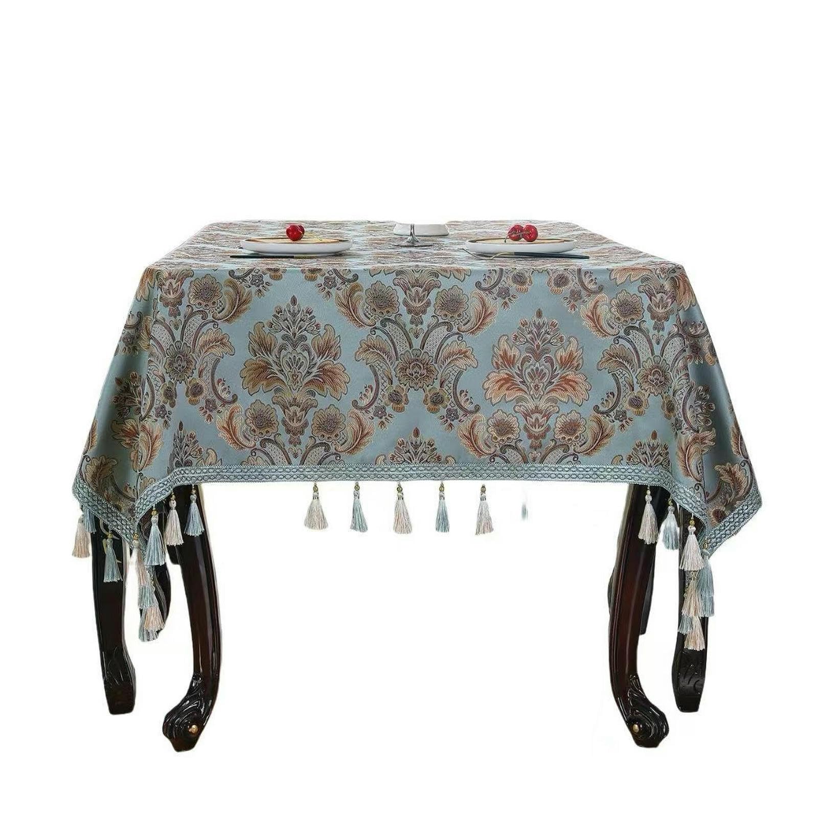 tovaglia per Uso Domestico, Antipolvere E Antimacchia, Ricamata-blu-130 * 200