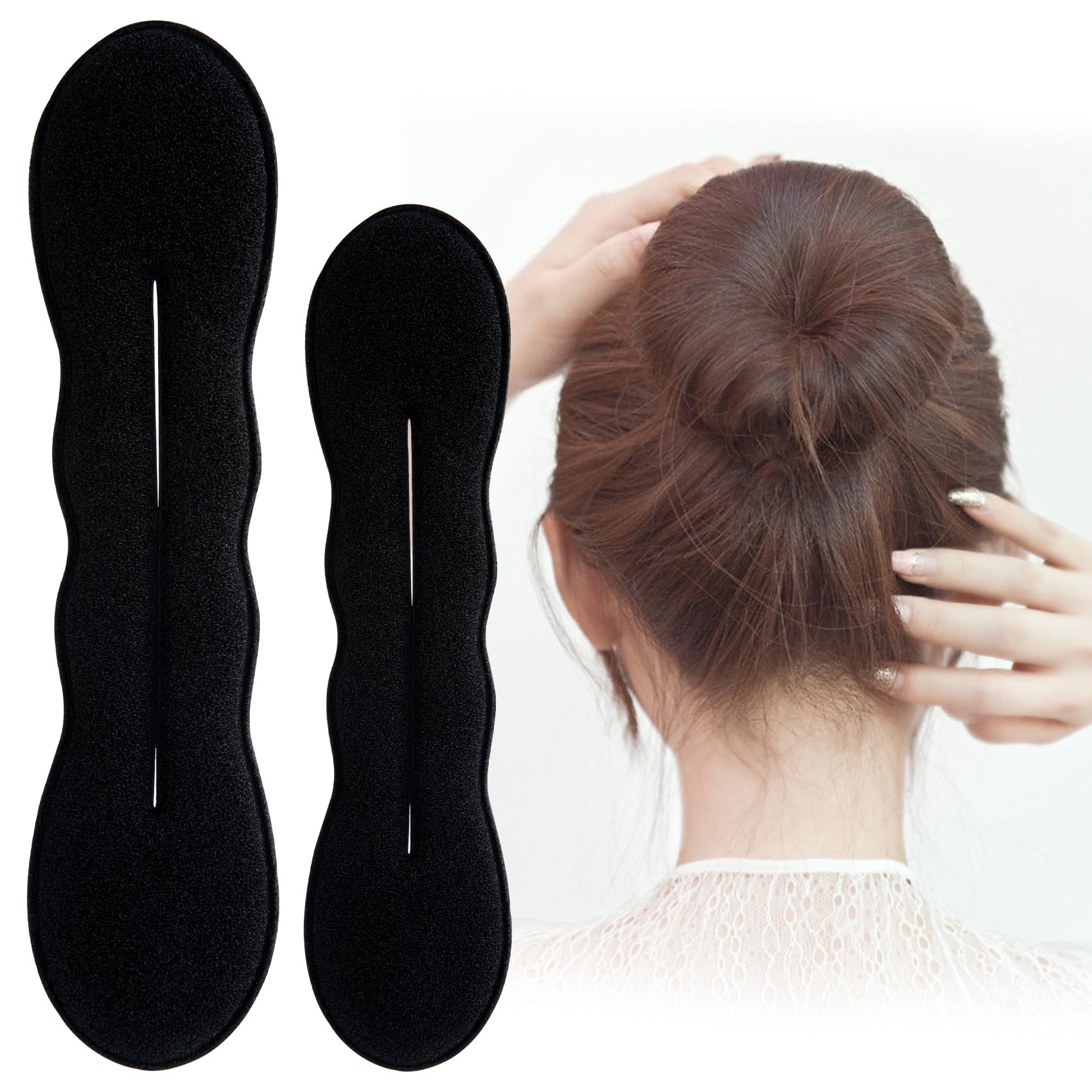 2pcs Sponge Hair Bun Maker for Women, Lazy Bun Shaper Curler Tool, Flexible Bun Updo Hair Accessories for Updos Ballet Buns French Twists- Black