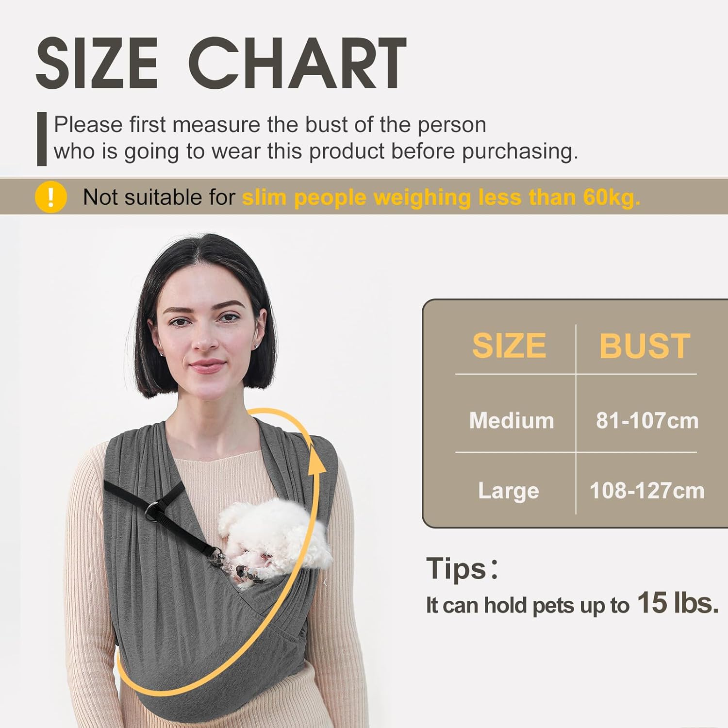 COOLWAVE Dog Sling Carrier Front Pack, Dog Sling Chest Carrier for Small Dogs, Hands Free Cotton Cat Sling Carrier with Adjustable Strap and Safety Buckle (Medium)