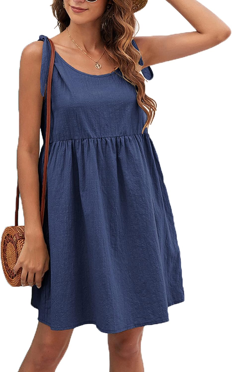 ANFTFH Zomerjurk voor dames, mouwloos, casual stijl, lengte tot op de knie, A-lijn, M