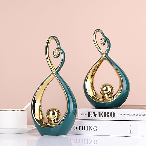 Miniatura 3 de XMGZQ Decoración para el hogar verde azulado y dorado, arte abstracto moderno verde, estatua y esculturas para decoración de mesa, comedor, sala de