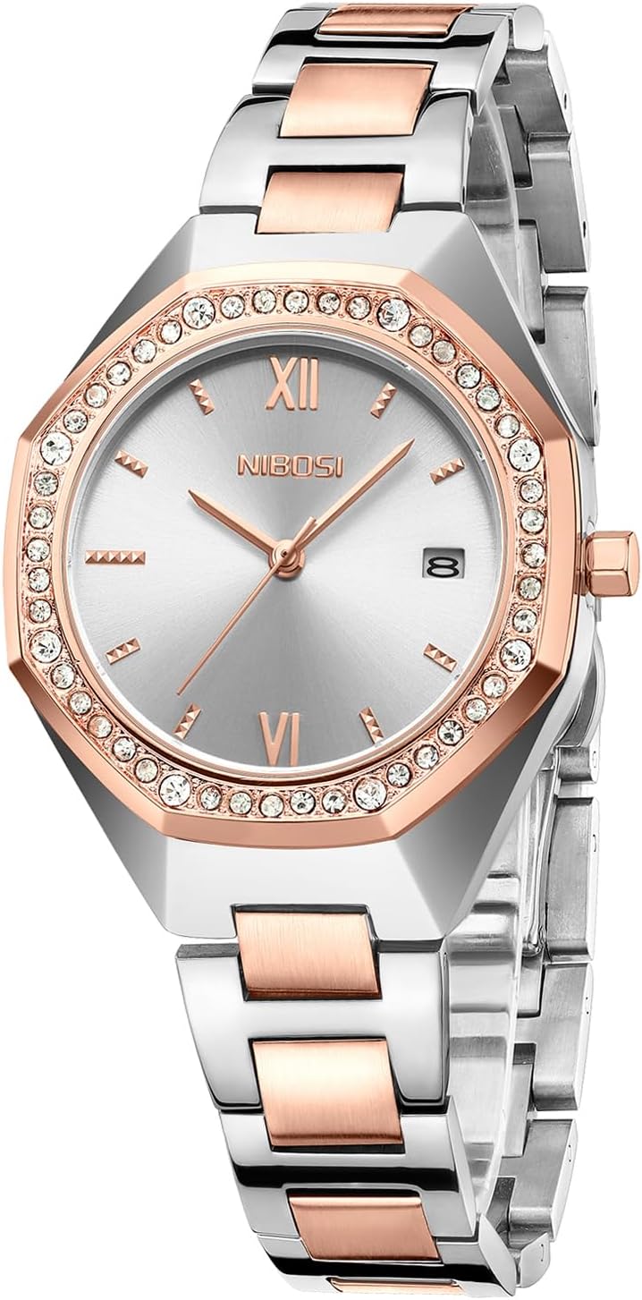 NIBOSI Women’s Watch Analog Rose Gold Dial Quartz Watches for Women Fashion Minimalism Waterproof Stainless Steel Casual Wrist Watch for Ladies Birthday Gift