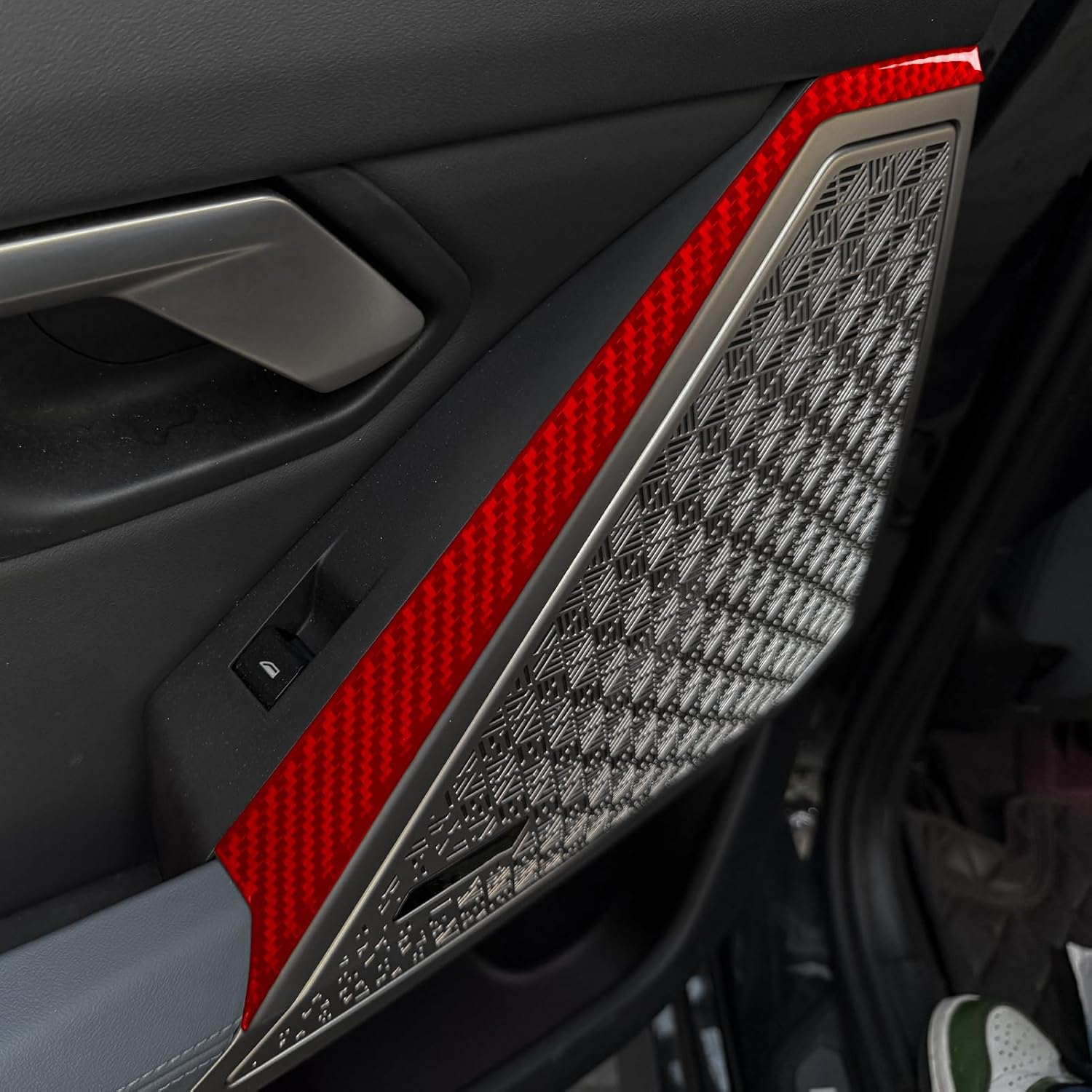 Car Rear Door Window Control Side Decorative Strip Trim Sticker Compatible with BMW 5 Series(i5) G60 G61 530i/530i&540i&550e xDrive/eDrive40/M60 xDrive 2024 2025 Real Carbon Fiber Interior Red