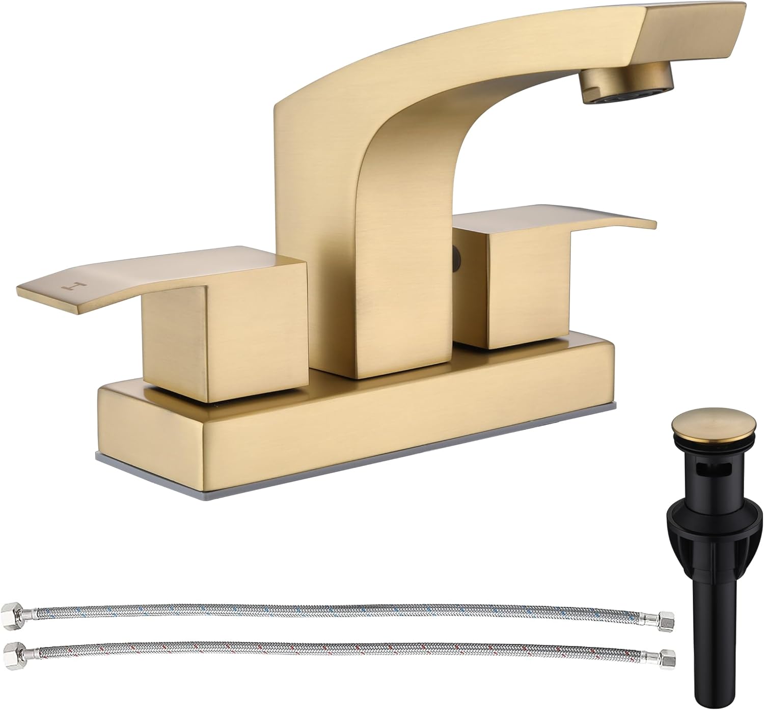 WiPPhs Gold Bathroom Sink Faucet Centerset, Stainless Steel Brushed