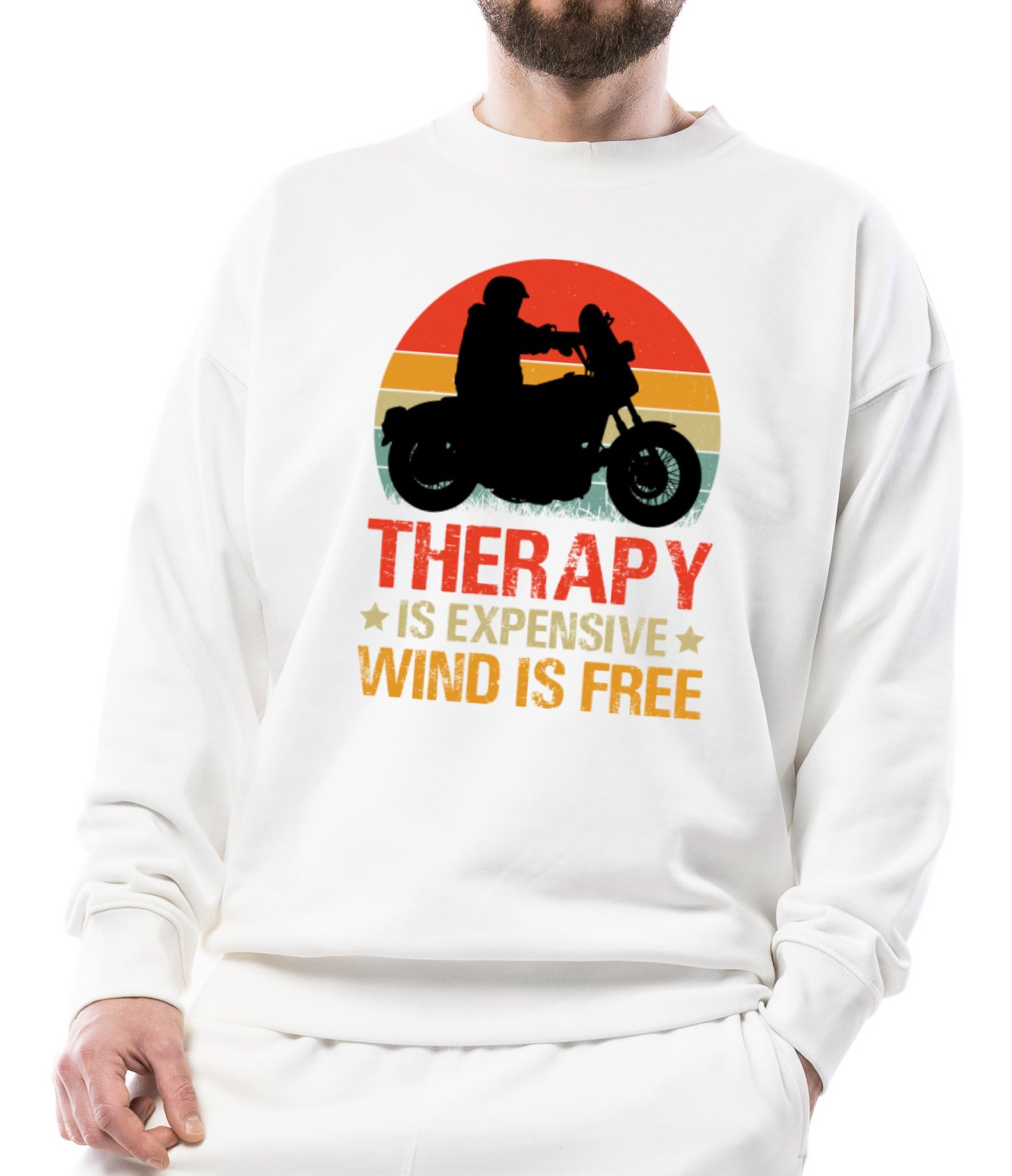 Therapy is Expensive Wind is Free Unisex Sweatshirt, Vintage Motorcycle Graphic Sweatshirt, Biker Gift Sweatshirt-image-1