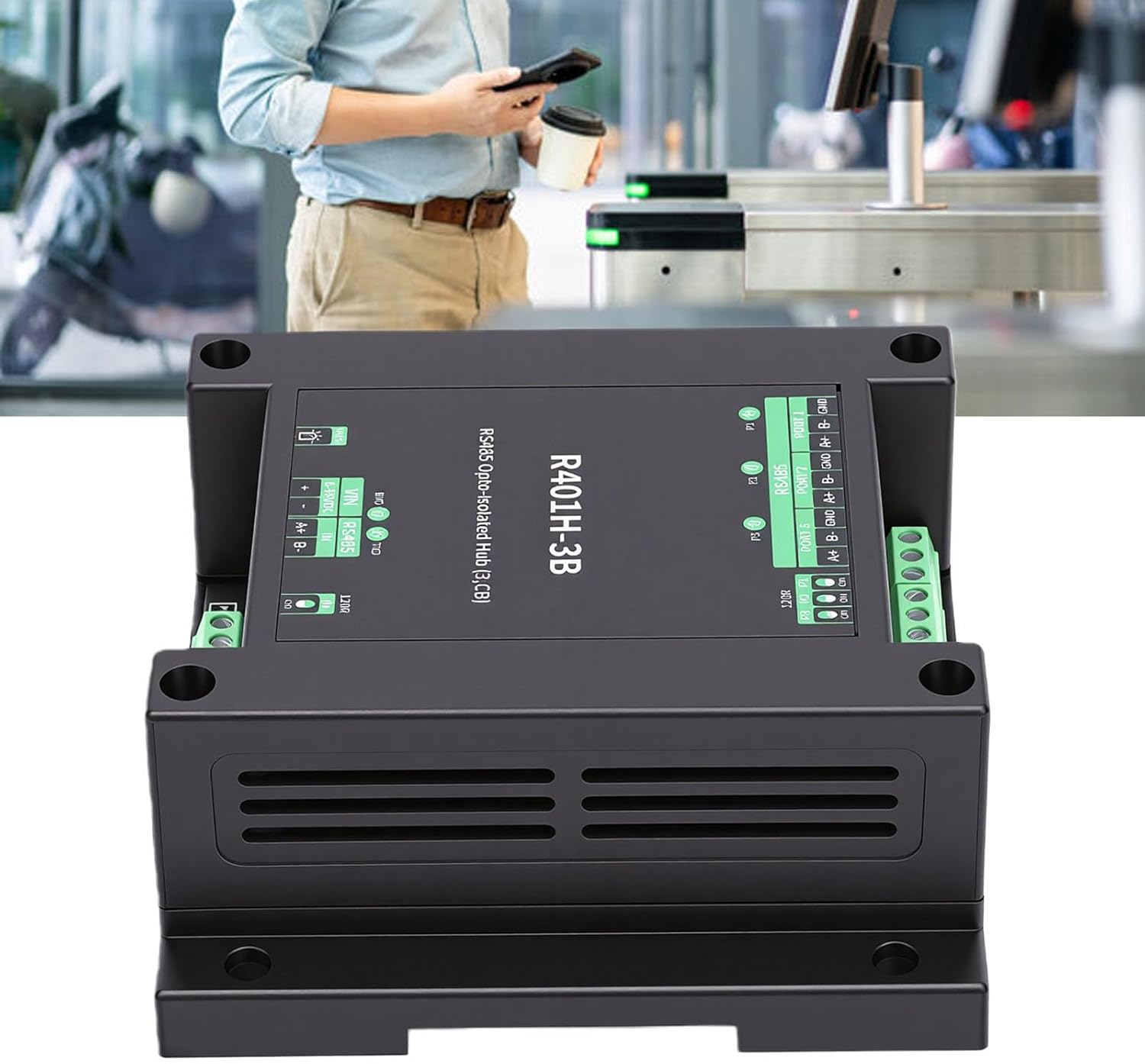 ciciglow RS485 Opto Isolated Hub, Power and Optical Isolation, Supports 32 Nodes, 3 Port RS485 Hub with 3.5mm Terminal, Half Duplex Transparent Transmission, Wide Baud Rate Range