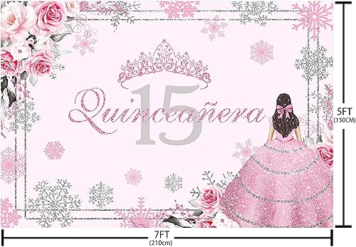 Miniatura 4 de MEHOFOND Telón de fondo de quinceañera de invierno de 7 x 5 pies para niña, Mis membrillo Anos, decoración de fiesta de cumpleaños de 15 años,