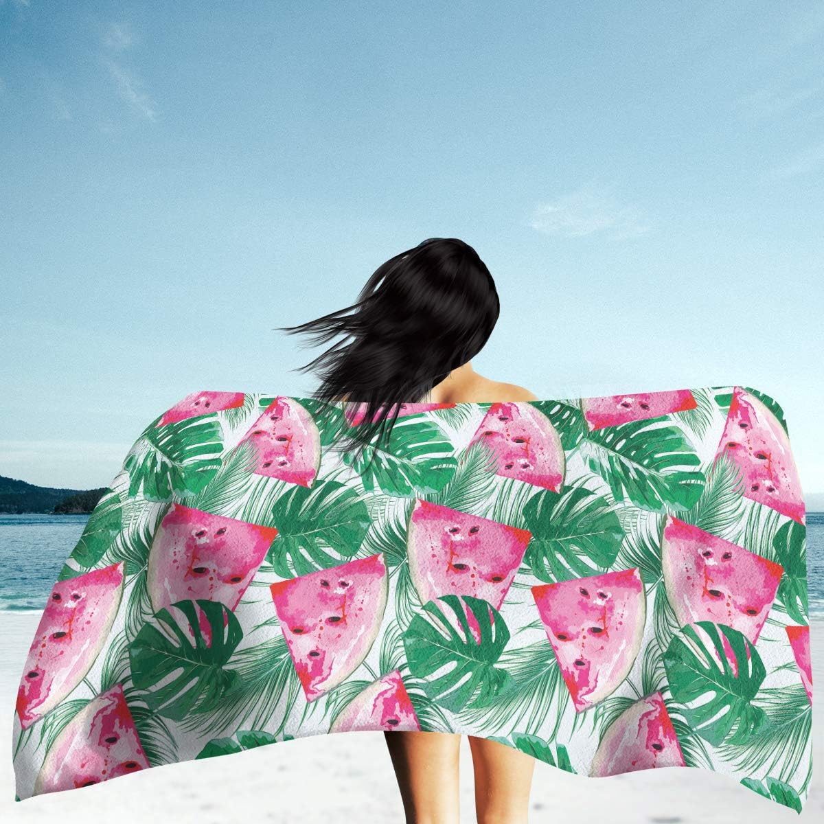 Watermelon and Tropical Microfiber Beach Towel Oversize, Extra Large, Quick Drying, Cool Pool Towel, Lounge Cover (Watermelon)