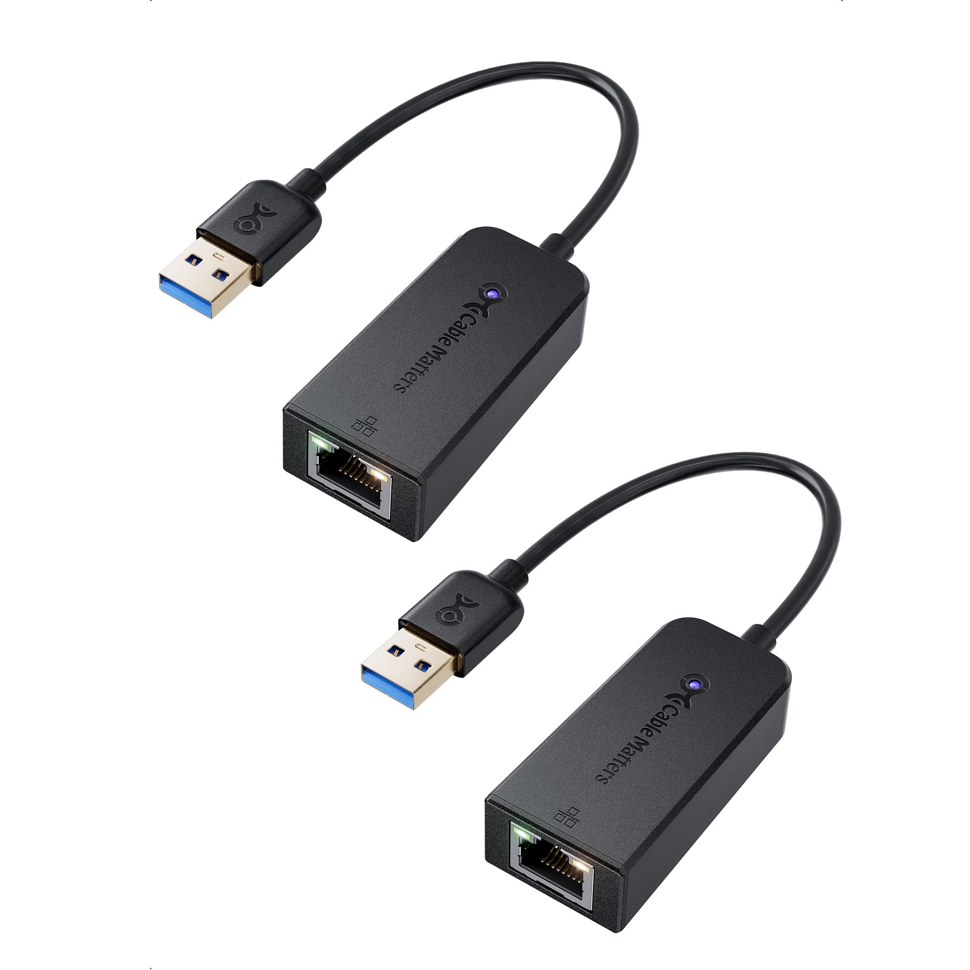 Cable Matters Lot de 2 Adaptateurs USB 3.0 vers Gigabit Ethernet, Noir | 10/100/1000 Mbps LAN, Plug et Play, USB réseau adaptateur, PXE MAC Address Clone, ordinateur portable