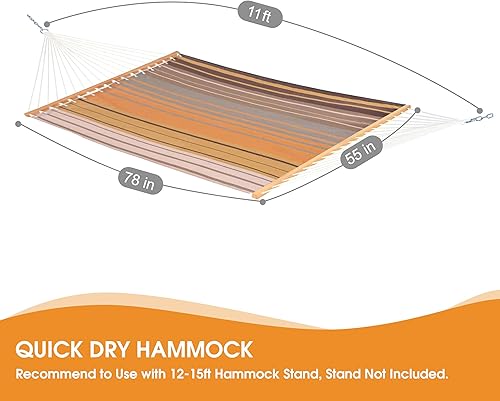 Miniatura 5 de Lazy Daze Hammocks Hamaca de secado rápido con barra esparcidora, tela Textliene, hamaca doble para 2 personas con cadenas, patio al aire libre,