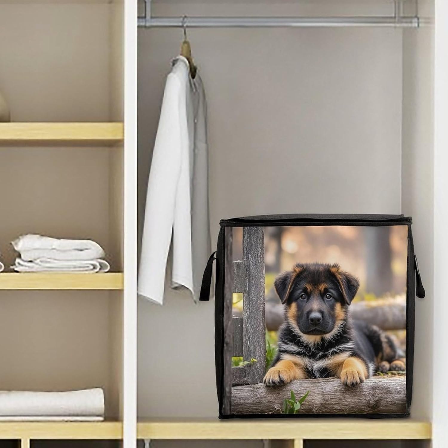 Large German Shepherd Puppy Storage Bags with Handle Foldable Closet Organizers Clothes Storage Bins Bedding Storage Containers Fabric Moving Bags Blanket Comforter Storage Bag 70L