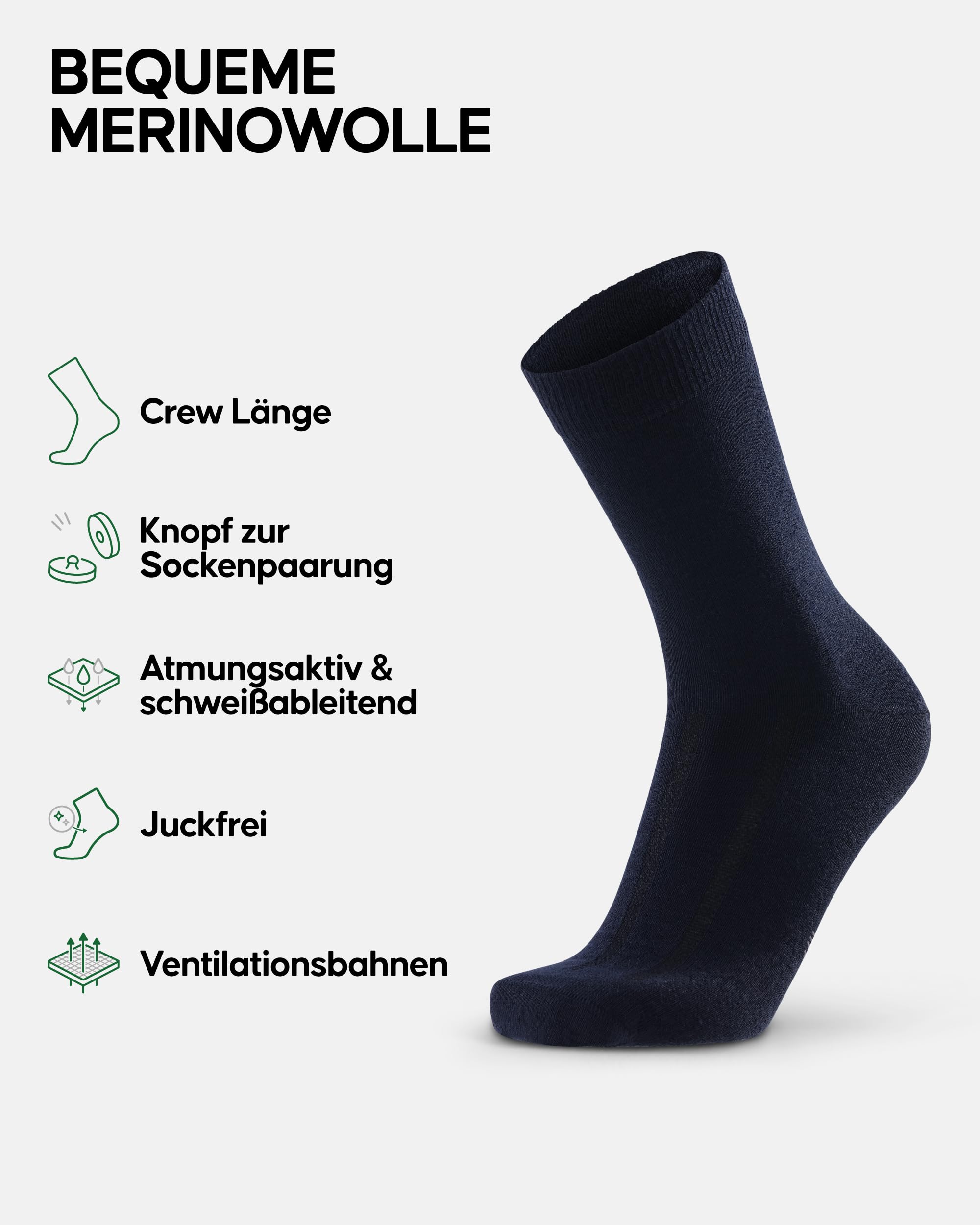 DANISH ENDURANCE Merino Socken mit Knopfsystem, Atmungsaktiv, 3 & 5 Paar | Merino Wollsocken mit Knopfsystem, Warm & Geruchshemmend, für Alltag, Büro & Business, Unisex