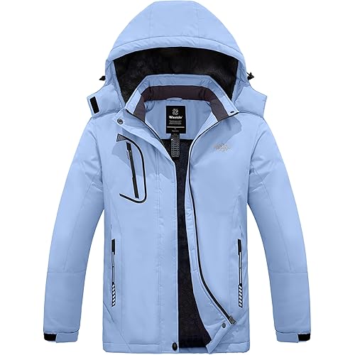 wantdo Women's Mountain Waterproof Ski Jacket Windproof Rain Jacket Winter Warm Hooded Coat