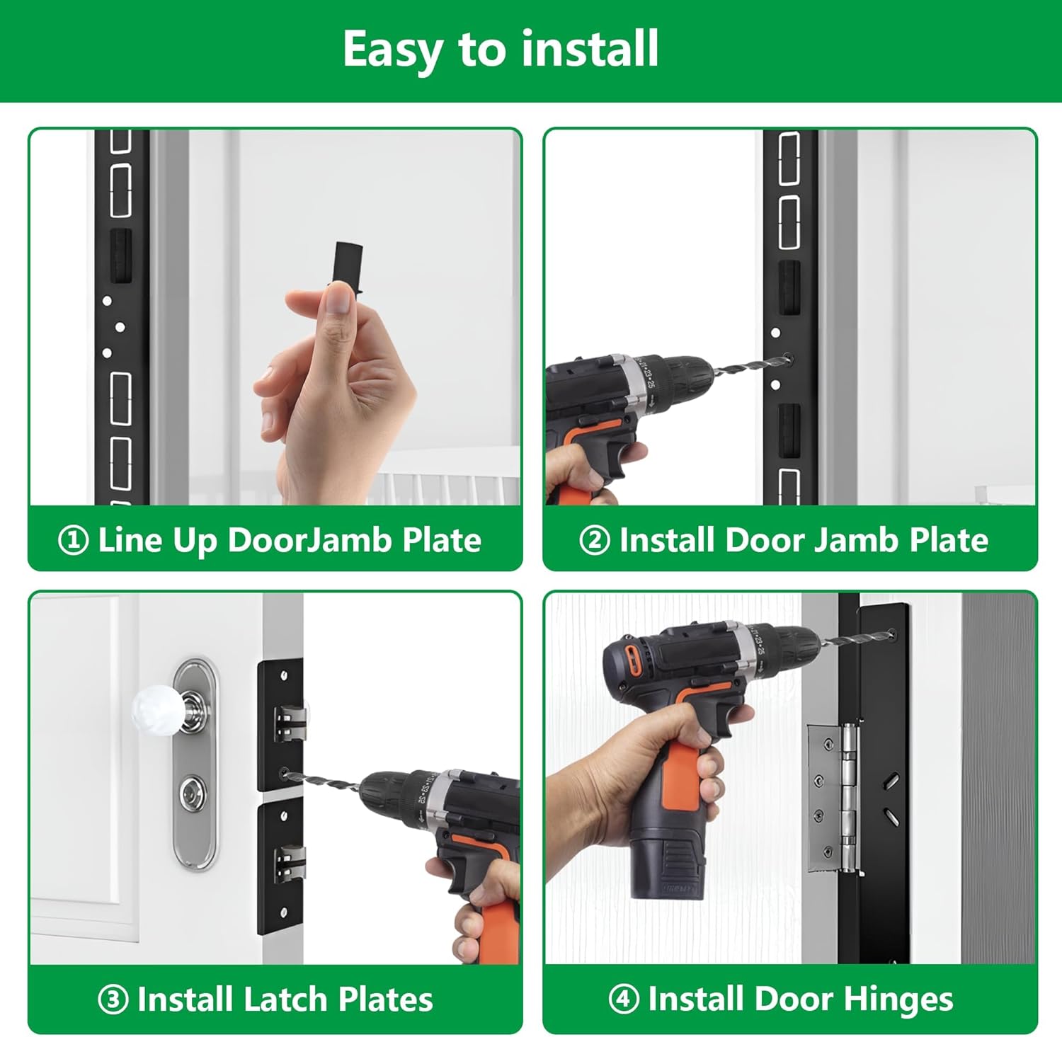 Upgraded 46" Heavy Duty Door Reinforcement Set for Jamb, Frame & Hinges, Included 9/64" Long Drill Bit & Door Seal, Easy to Install, Ideal for DIY Home Door Security, Black
