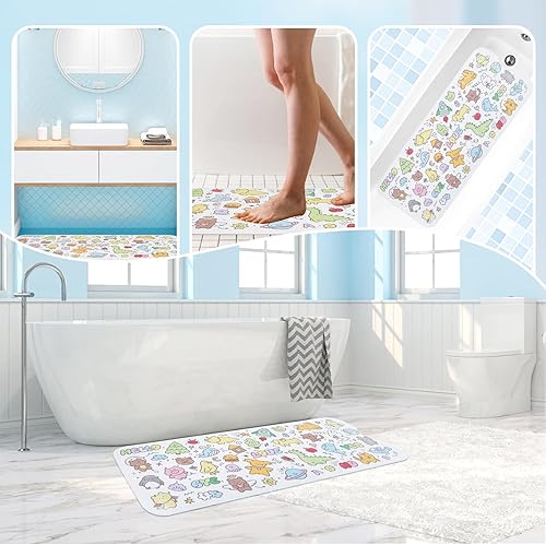 Miniatura 5 de Tapete de baño para bebé para bañera antideslizante, extra largo de 40 x 16 pulgadas, tapete antideslizante con ventosas y orificios de drenaje,
