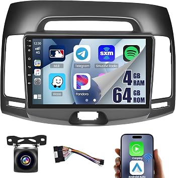 8Core 4+64G Android 15 Car Stereo for Hyundai Elantra 2007 2008 2009 2010,9 inch IPS 1280*720 Touch Screen Radio Wireless Apple Carplay Android Auto 56UI DSP WiFi Bluetooth GPS FM RDS+Free AHD Camera