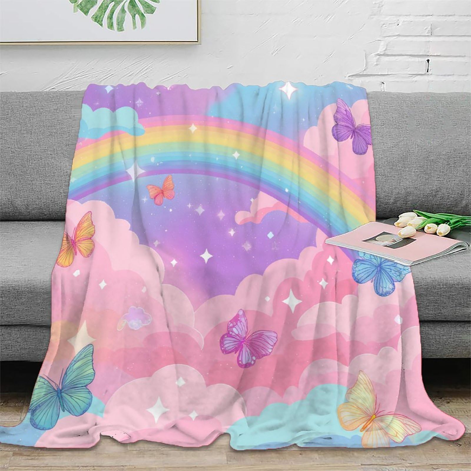 Plaid microfibre fantastique Rainbow Sky art pastel grand format