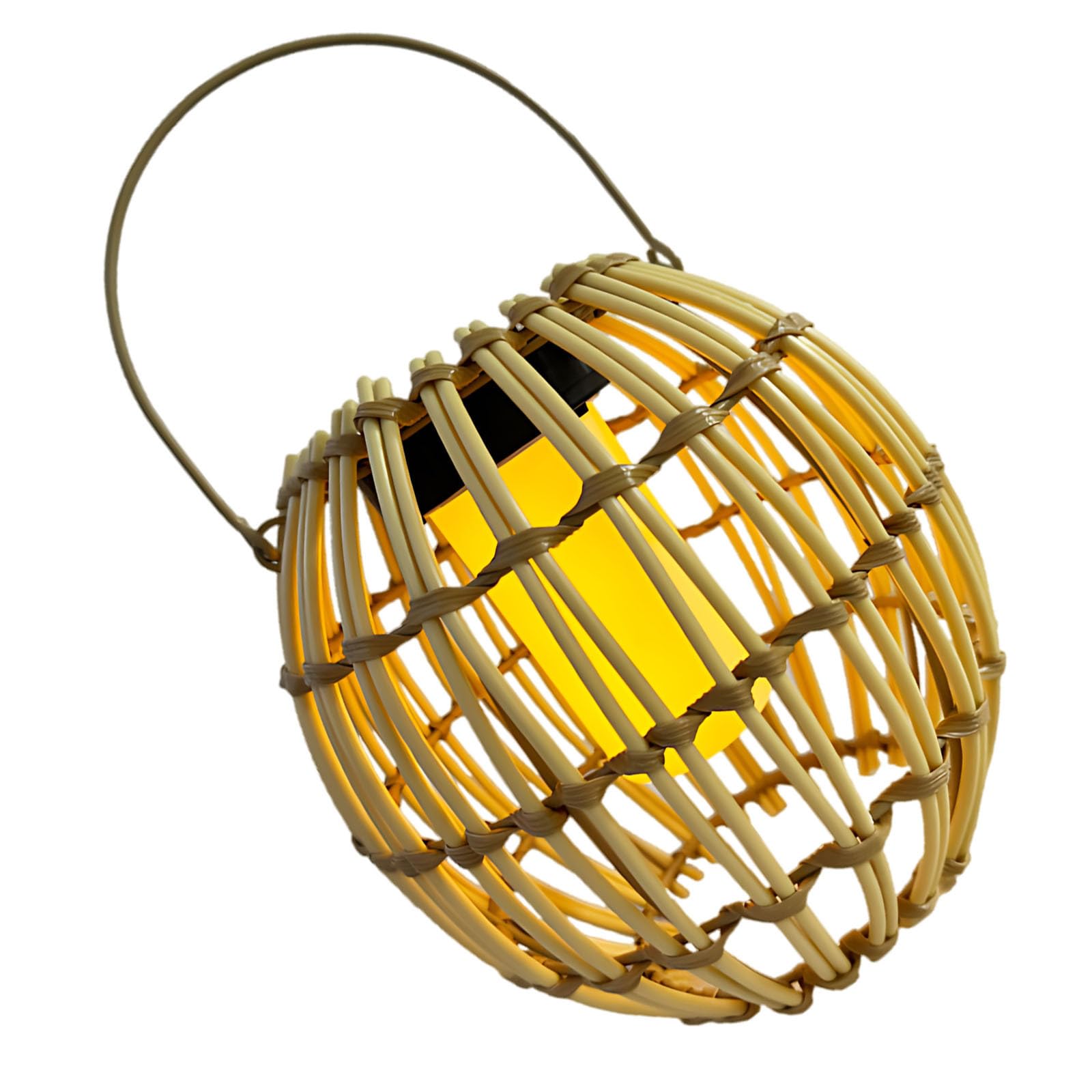 Bohema solarna lampa wisząca 6,7 cala, rustykalny żyrandol rattanowy, ciepła żółta żarówka, dekoracja ogrodowa