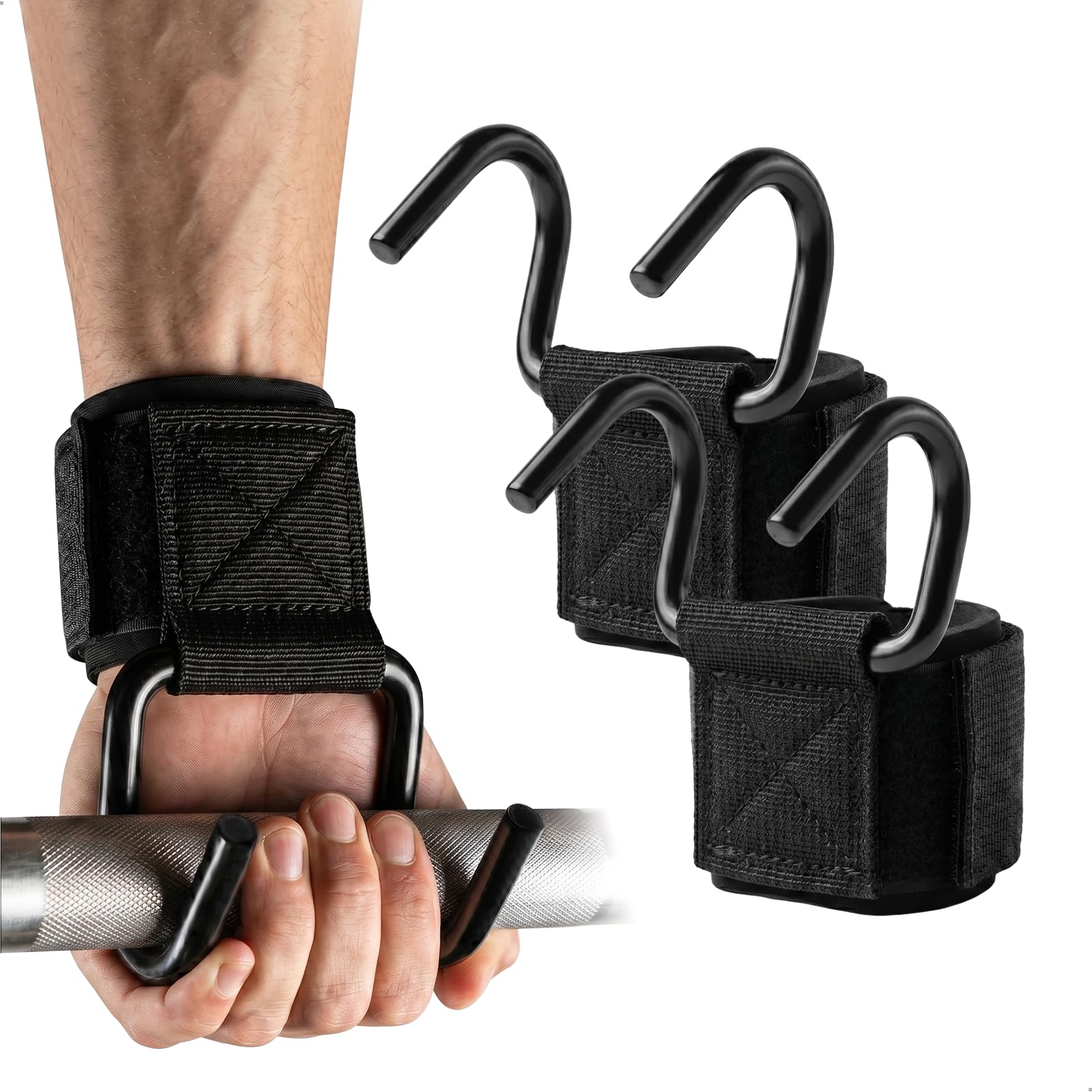 Weight Lifting Hooks,2 Pieces Gym Grips for Men Women,Lifting Grips Adjustable Touch-Close Tape,Wrist Support Hook Grip Hook Trainer for Pull-Ups Kettlebells Deadlifts Rowing,7.5 cm Wide Metal Hooks