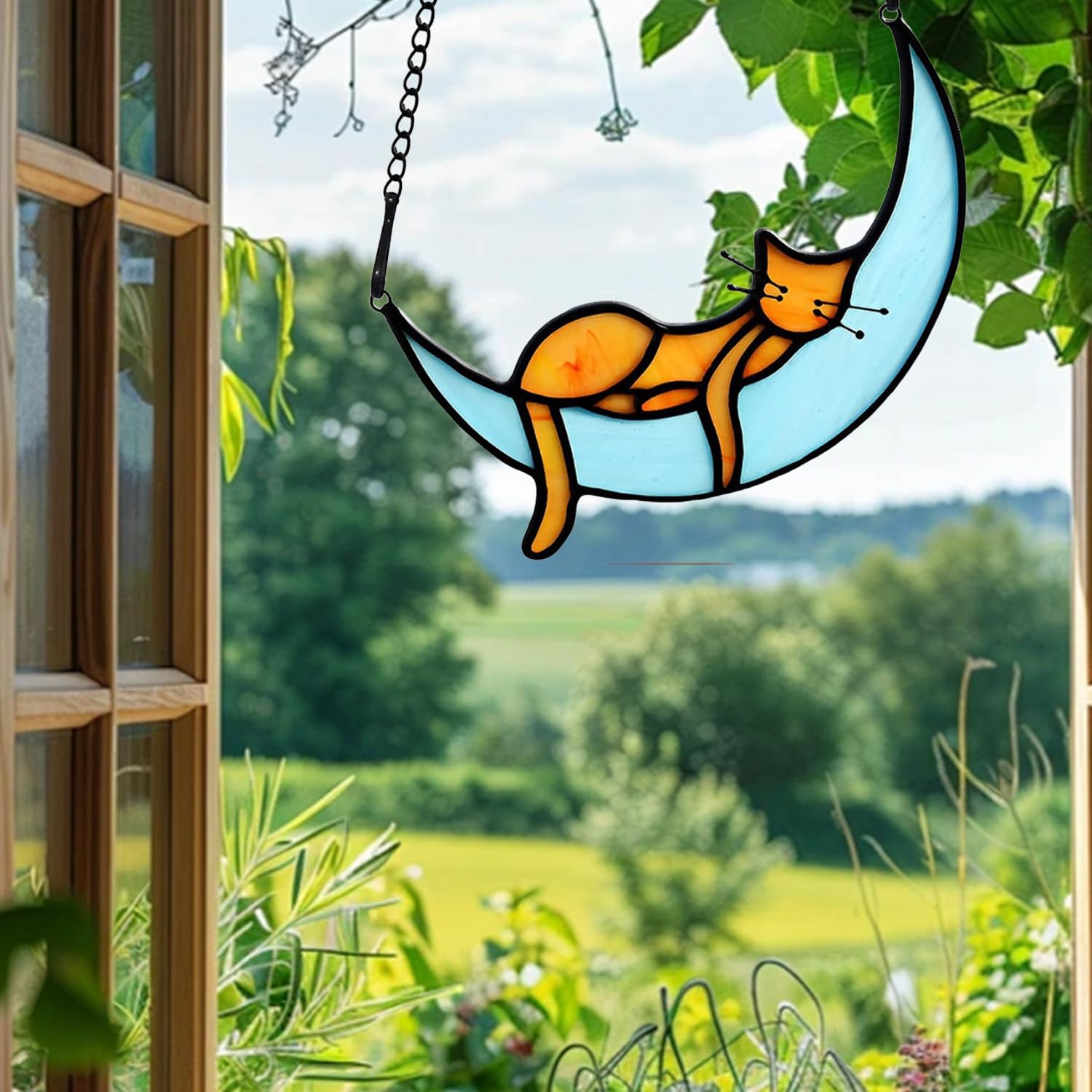 Cat Memorial Suncatcher for Windows Stained Glass, Black Cat Halloween Decor Suncatcher, Butterfly Suncatcher Funny Cat Themed Gift for Cat Lovers, Cat Memorial Gifts for Loss Cat