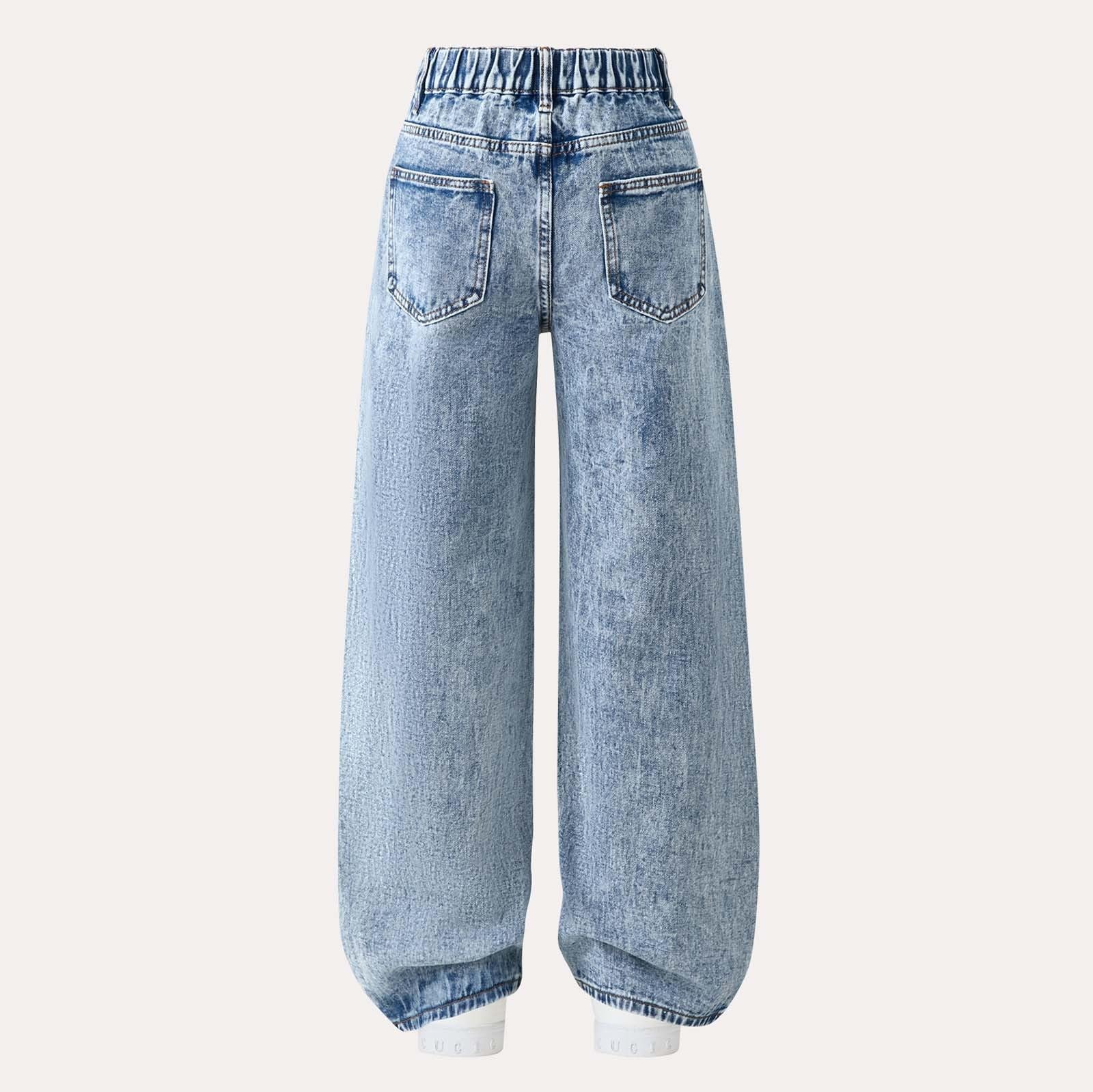 Jeans Ragazza-Pantaloni per Ragazze, Larghi, Larghi, Casual, Effetto Consumato, per Ragazze Adolescenti, con Design Asimmetrico Unico, Comodi da Indossare Tutti I Giorni