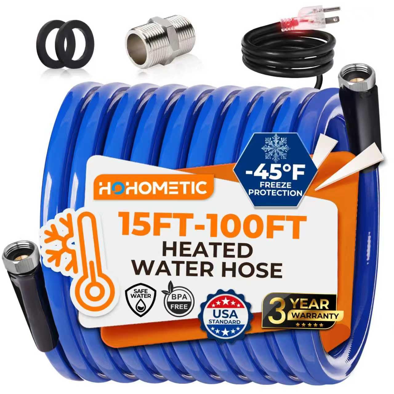 30FT Heated Water Hose for RV,-45 ℉ Antifreeze 4.0 Upgraded Heated Water Hose，Rv Hoses with Fittings, Rv Accessories