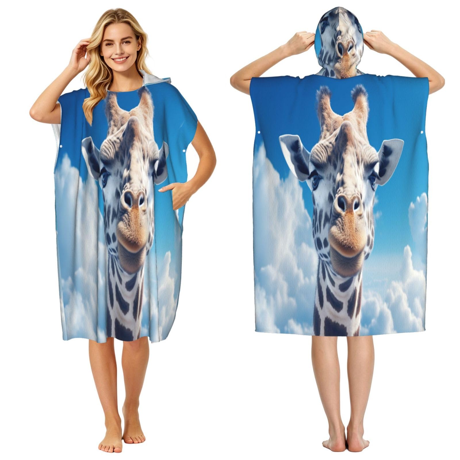 DTHKJNLSF A Giraffe Adult Hooded Beach Poncho Towel