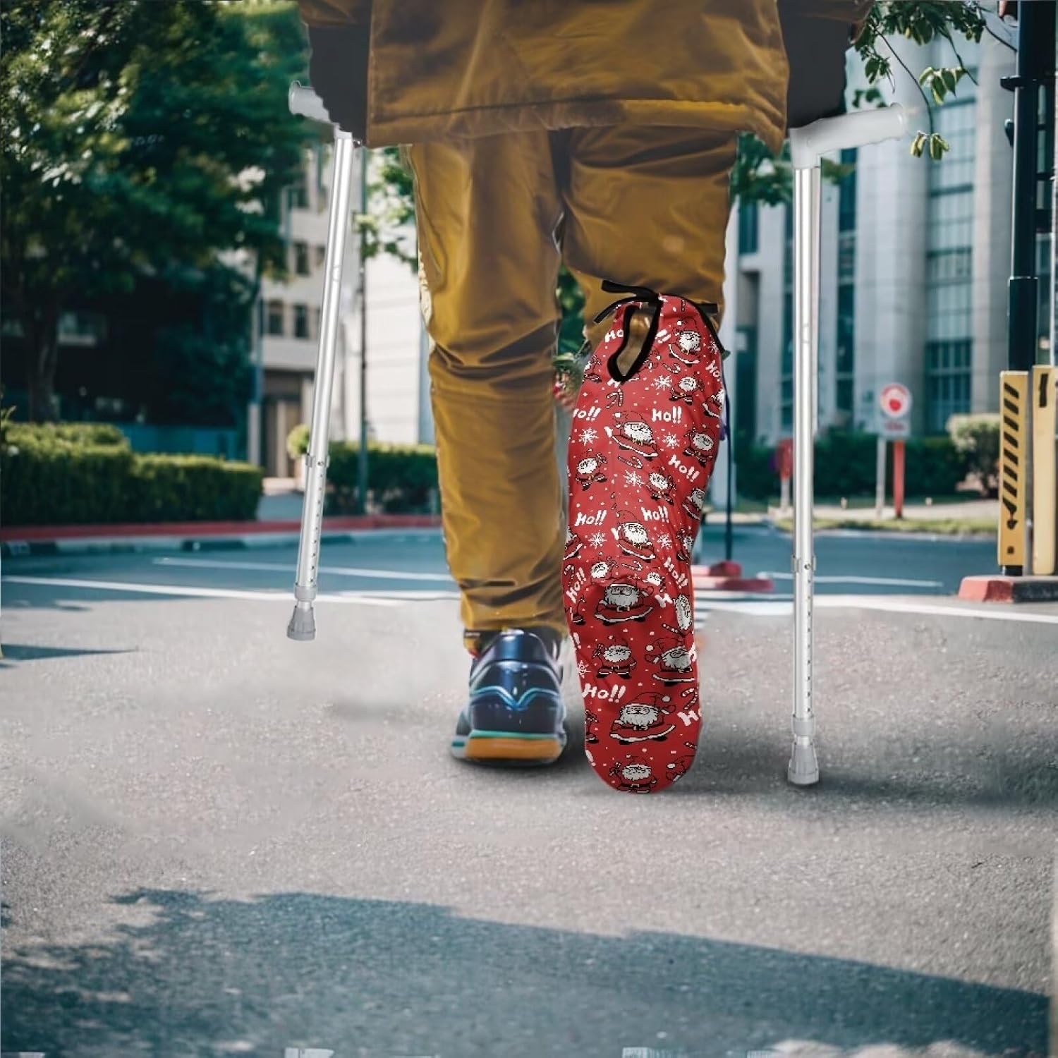 Rnyleeg Christmas Cast Cover for Foot Santa Claus Hoho Snowflake Printed Leg Cast Sock Cover for Seniors Bath Shower Cast Wound Covers Keep The Cast Clean