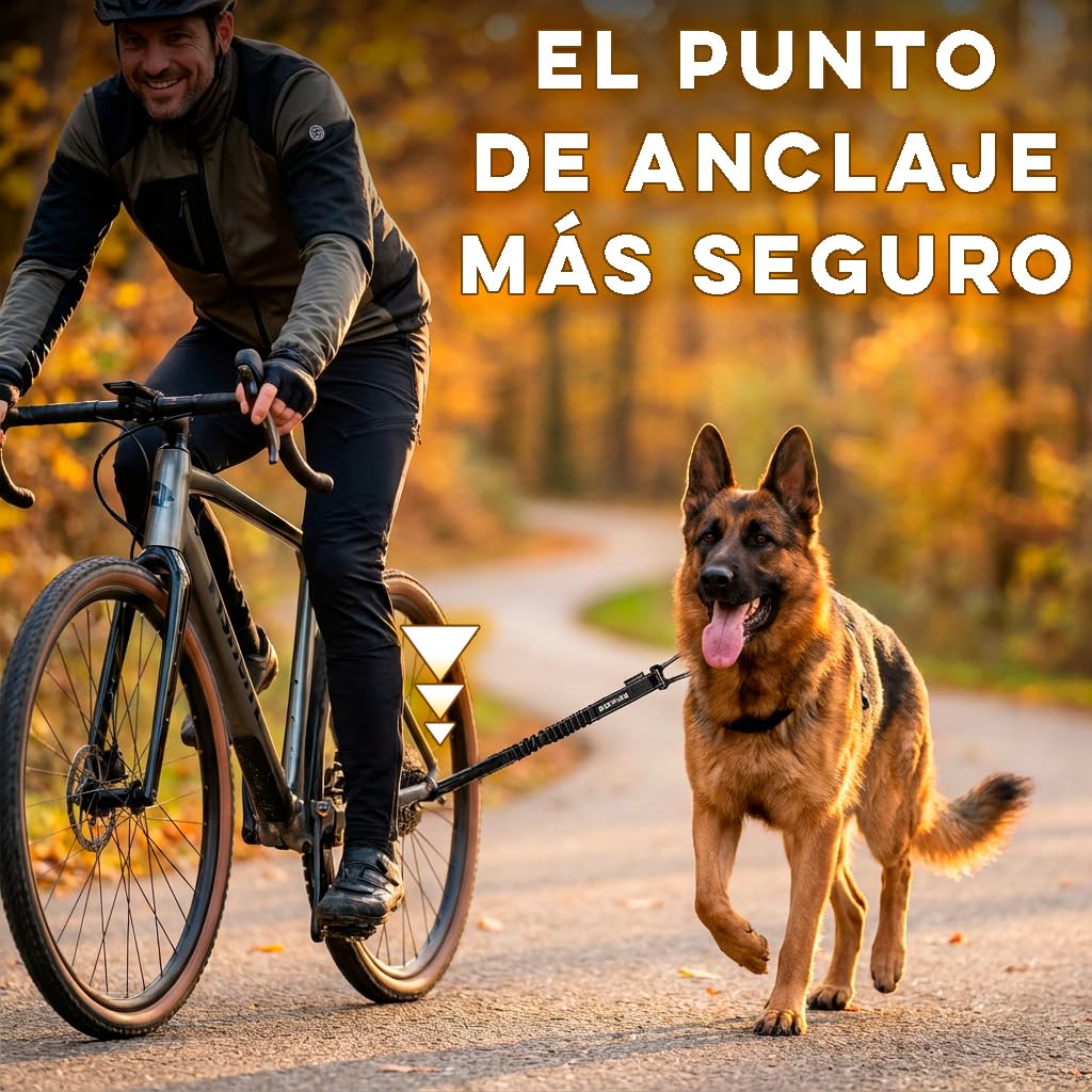 BIKE AND DOG - Correa de Perro para Bicicleta, colocación sin Herramientas en el Punto más Seguro, Incluye 2 Bridas Especiales para Bicicleta. Patentado. (Negro)