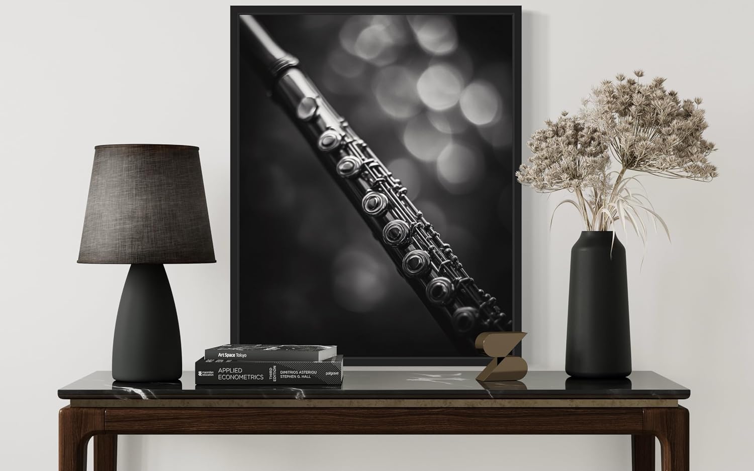 Flute Black Framed Art Music Poster - Musical Instrumental Wall Art Print - Black and White - Photography Musical Art - Bedroom or Office Living Room Decor 137 (Flute, 14"L x 11"W, Black Frame) image 2