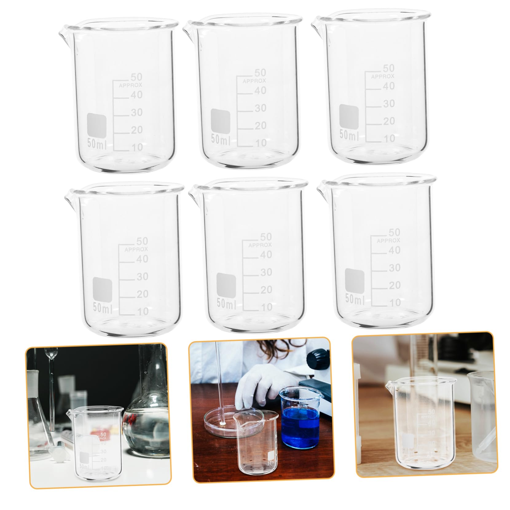 Unomor 6pcs Glass Beaker Measuring Cup Laboratory Cup Glass Measuring Cup Beaker