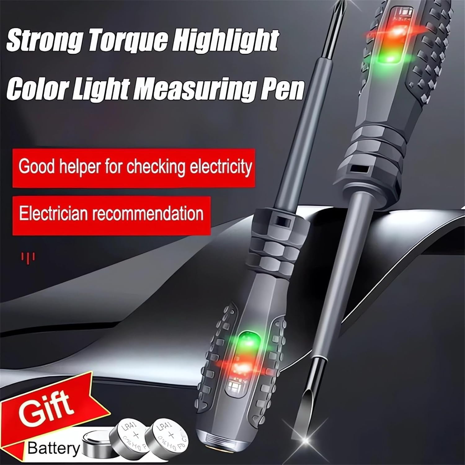 2-in-1 High Torque Strong Magnetic Flathead Phillips Screwdriver Electricity Detector Electric Non-Contact Voltage Tester Pen Electrical Current Power Circuit Live Wire Electrician Tester (Phillips)
