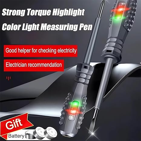 2-in-1 High Torque Strong Magnetic Flathead Phillips Screwdriver Electricity Detector Electric Non-Contact Voltage Tester Pen Electrical Current Power Circuit Live Wire Electrician Tester (Phillips)