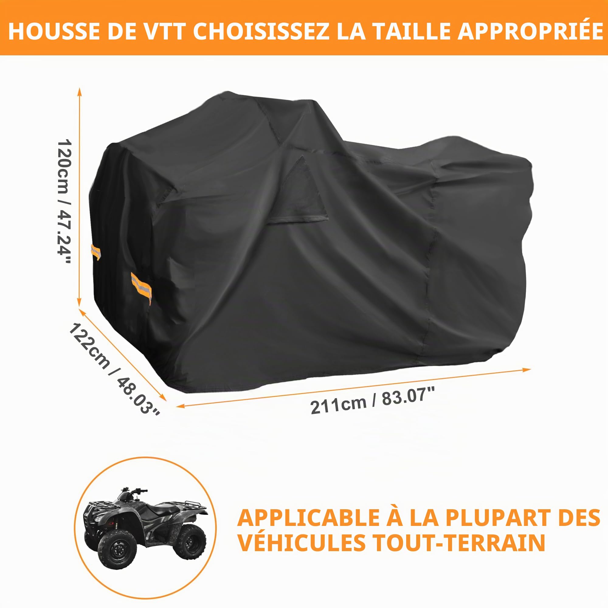 X AUTOHAUX Housse de Protection imperméable pour Quad Polaris Sportsman 450/570 4 Roues 210D-PU Noir 211 x 122 x 120 cm