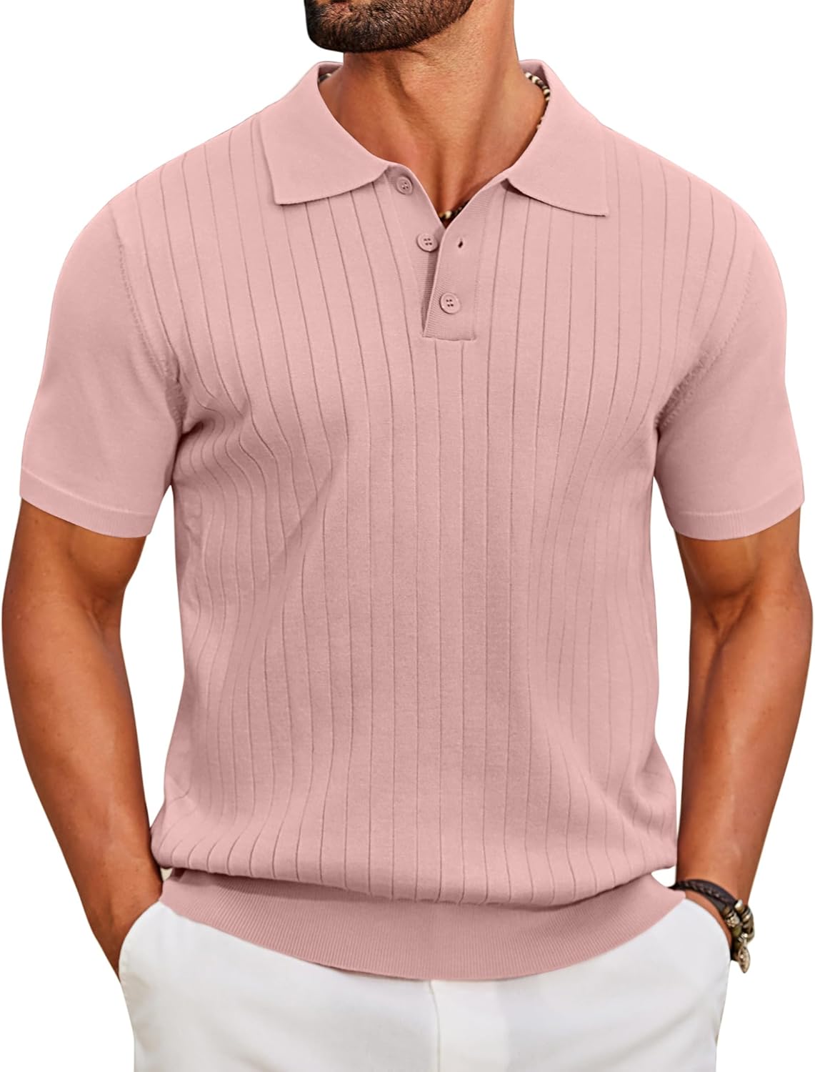 COOFANDY Men's Knit Polo Shirts Short Sleeve Ribbed Knitted Shirt Summer Lightweight Casual Golf Shirts
