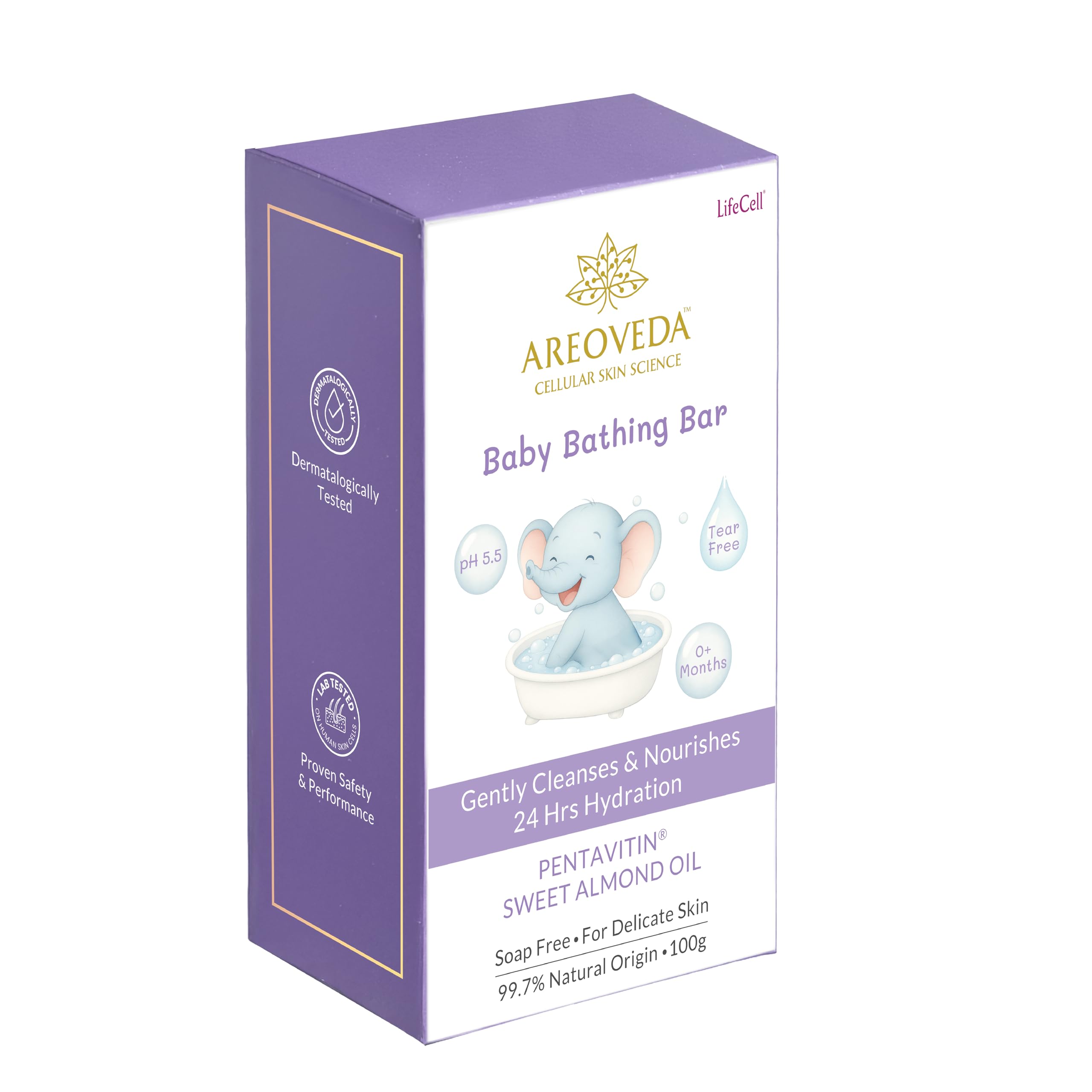 AreoVeda Baby Bathing Bar (100gm) | 24Hrs Hydration |Soap Free |Fights Germs | Lab Tested,Cellularly Proven-image-1