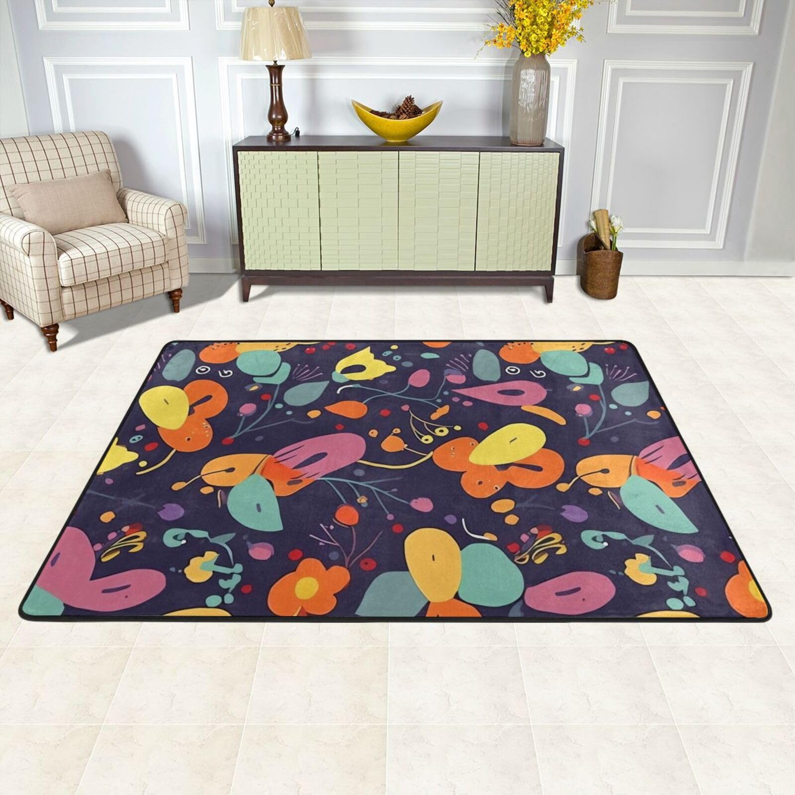 Tapis de sol absorbant floral 61x91 cm lavable pour la cuisine et le salon