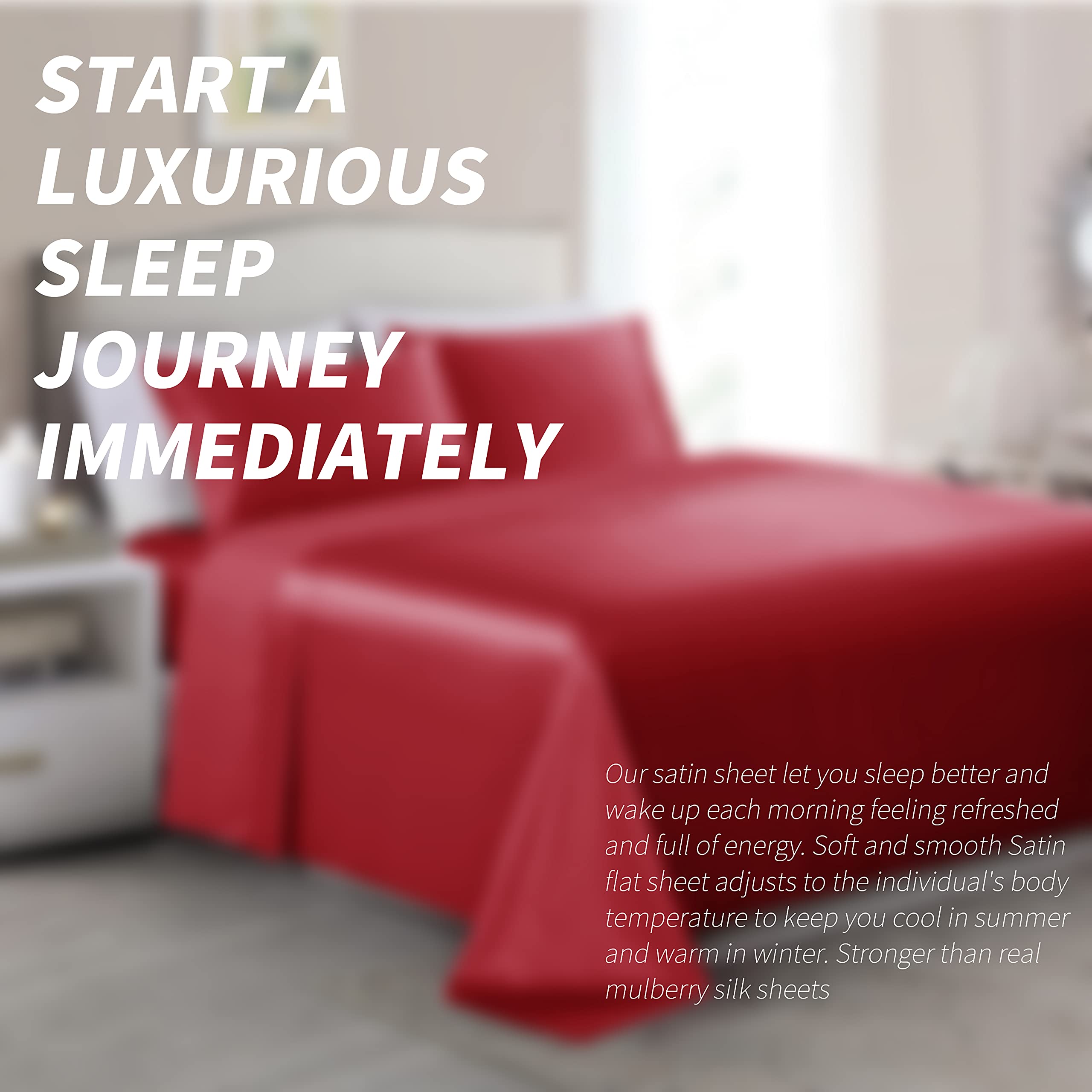 Set di lenzuola in raso rosso, 4 pezzi, per letto queen size, 1 lenzuolo con angoli profondi, 1 lenzuolo piatto, 2 federe