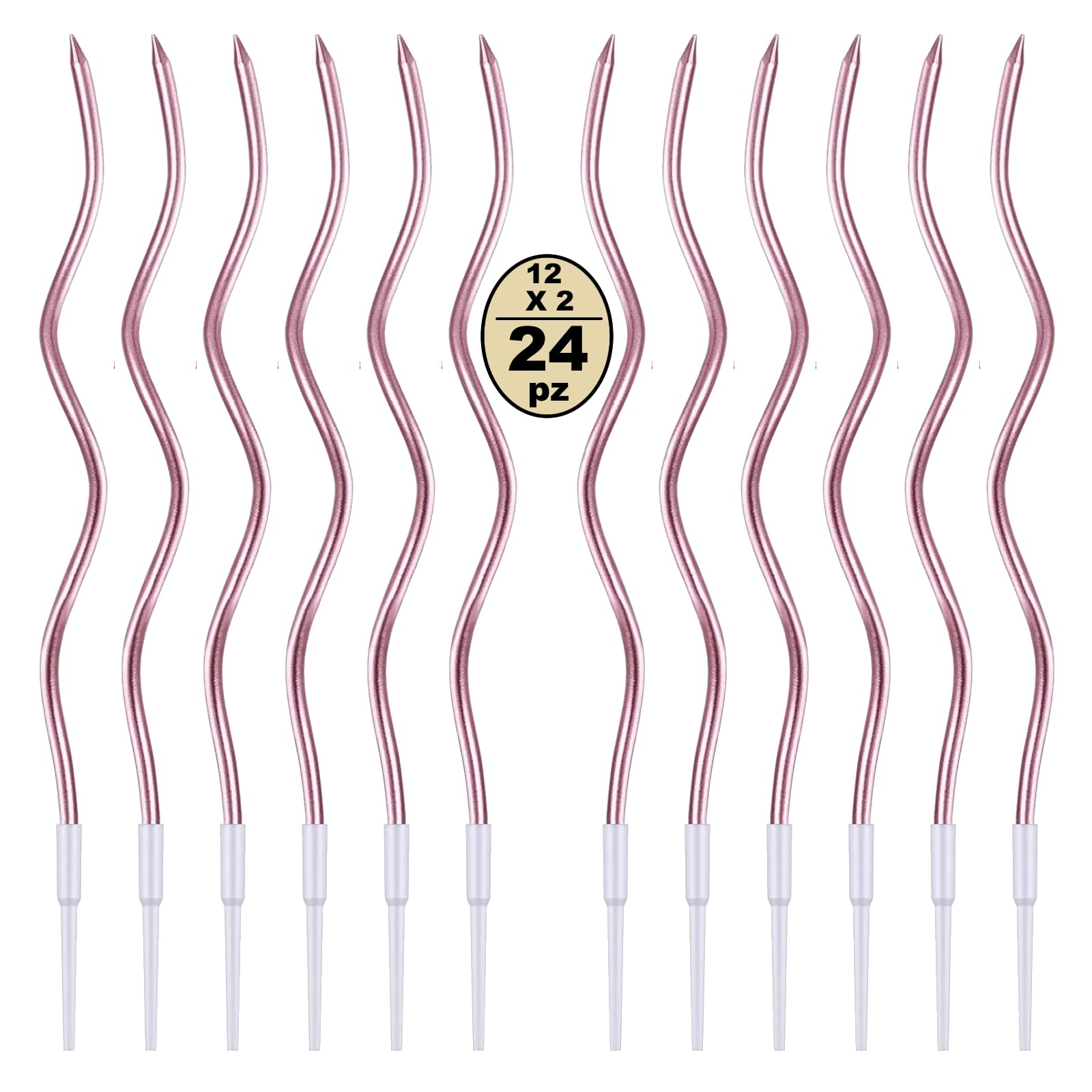 Festa Centro Pink Gold 24 Birthday Cake Candles, Spiral Birthday Candles Long Thin With Metal Surface, Spiral Cupcake Candles For Birthday Party Cake Decorations (Rose Gold)